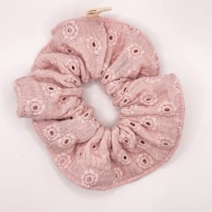 Chouchou gaze de coton brodé fleurs parme