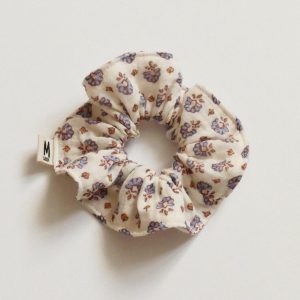 Chouchou Gaze de coton fleuri bleu et rose