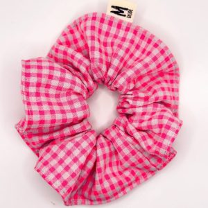 Chouchou petits carreaux vichy rose fluo