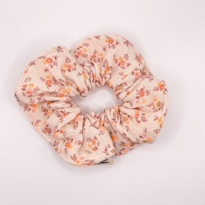 Chouchou gaze de coton fleurs fluo orange