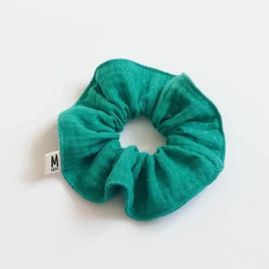 Chouchou gaze de coton vert rayures lurex
