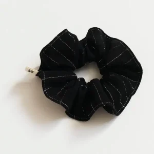 Chouchou noir lignes argent lurex
